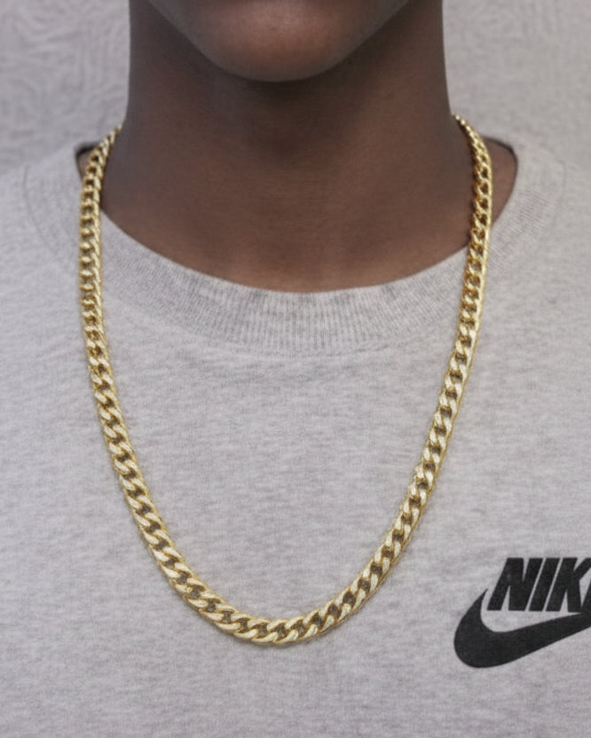 Stainless steel six-sided grinding keel Gold chain Men Women Unisex