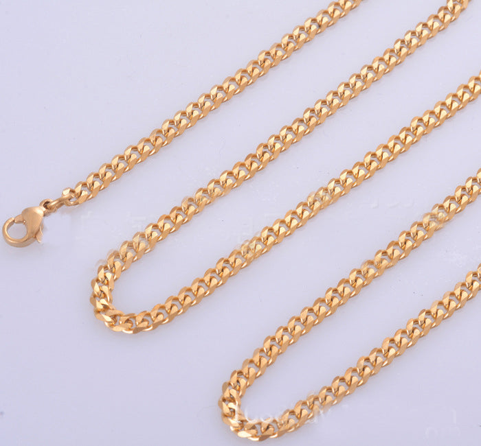Stainless steel six-sided grinding keel Gold chain Men Women Unisex