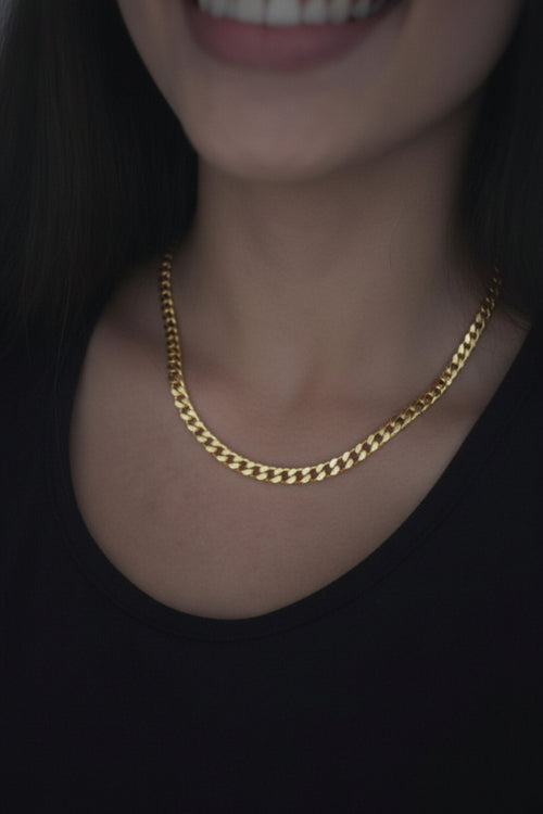 Stainless steel six-sided grinding keel Gold chain Men Women Unisex